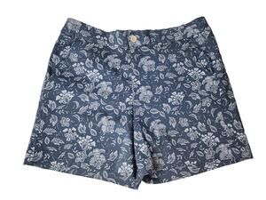 Jachs Girlfriend Women's XL Stretch Satin Chino Blue Floral Pattern Shorts Beach